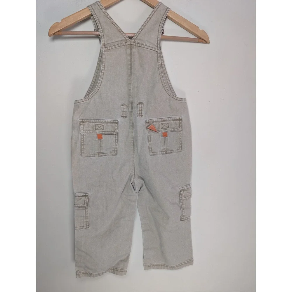 VTG Gymboree Khaki Tan Canvas Dinosaur Cargo Overalls Toddler Boys 3T Cotton Y2K